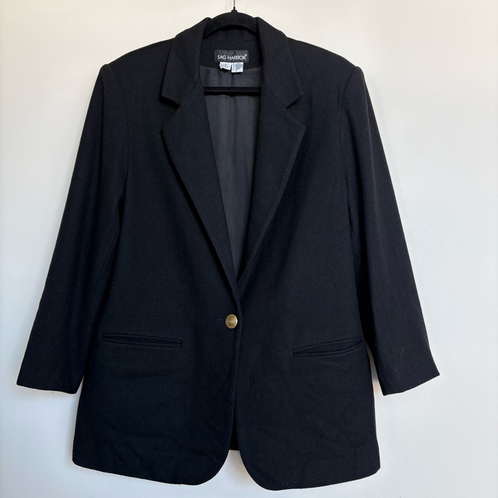 Sag Harbor 100% Wool Oversized Black Blazer Size 14, 90s Classic, Minimalist